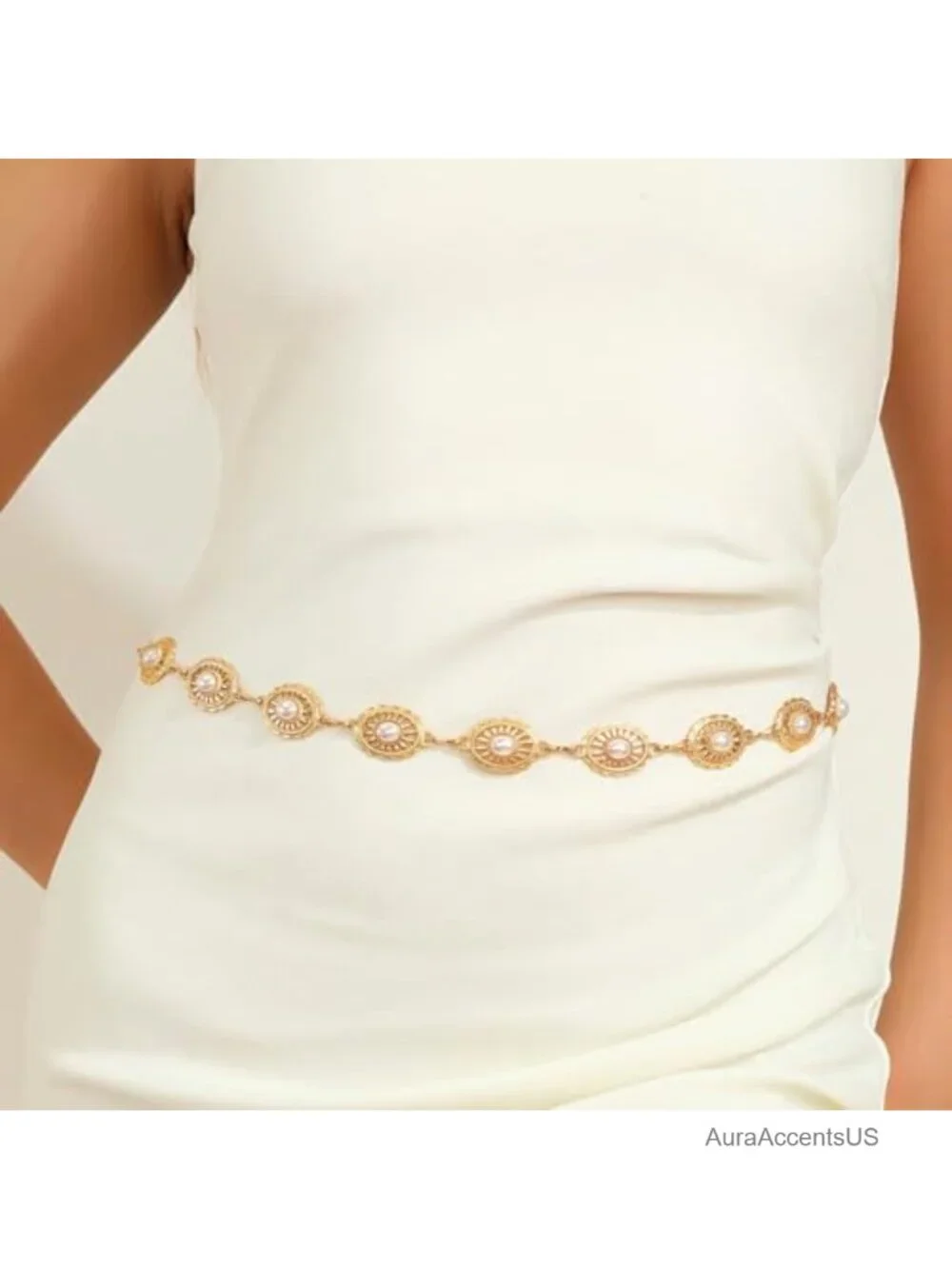 Western Chain Belt, Metal Cowgirl Waist Belt for Jeans & Dresses, 43/47/51in